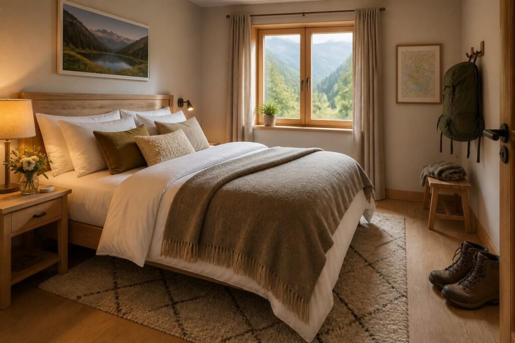 accueillez chaleureusement les randonneurs avec une chambre d'amis douillette, alliant confort et convivialité pour des séjours inoubliables chez vous.